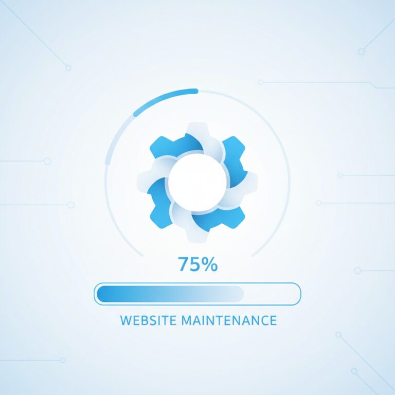 Ein Fortschrittsbalken mit einem Zahnradsymbol zeigt an, dass die Website-Wartung zu 75 Prozent abgeschlossen ist.